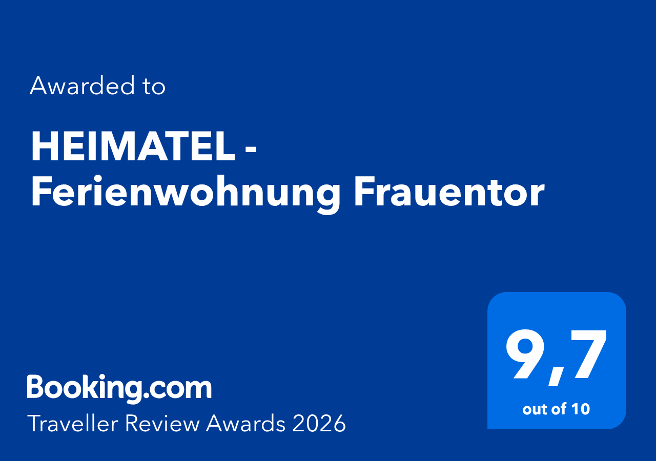 Booking.com Traveller Review Award 2026 für Ferienwohnungen Frauentor &ndash; 9,7 von 10